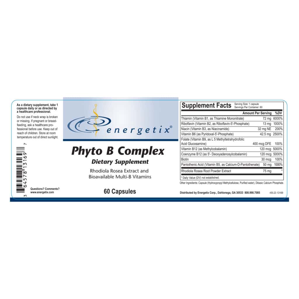 Phyto B Complex 60 Capsules | Rhodiola Rosea Extract And Bioavailable ...